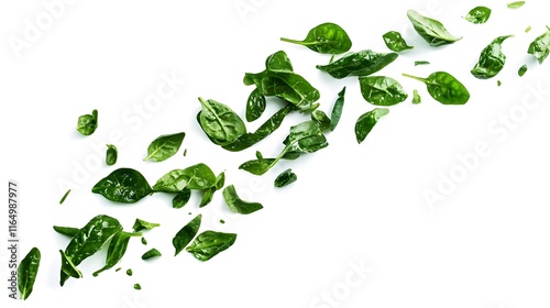 Falling Spinach isolated on a white background