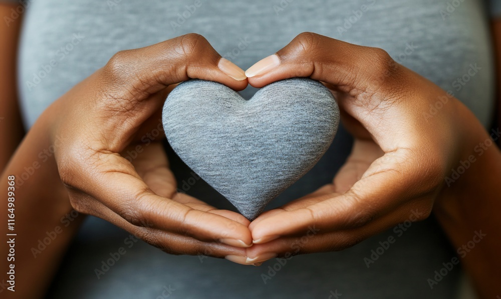Obraz premium Woman's hands gently cradling a gray heart.