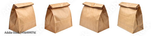 Brown Paper Lunch Bags Folded and Closed - Set of four brown paper lunch bags folded and sealed, ideal for eco-friendly packaging, food storage, and takeaway meals.



