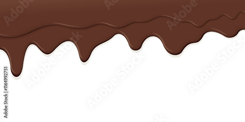 Melted chocolate pouring on white background graphic illustration have blank space.