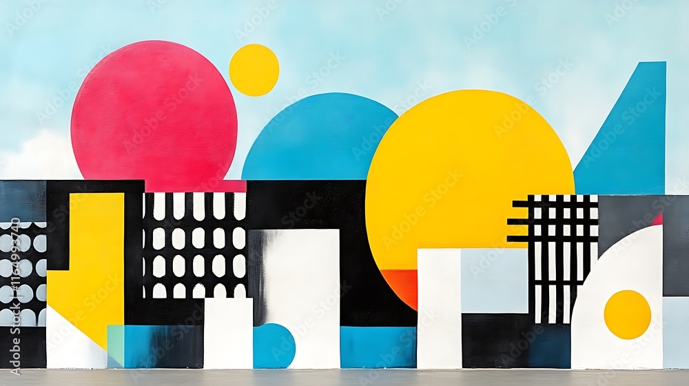 Obraz premium Abstract Geometric Mural Colorful Shapes Design