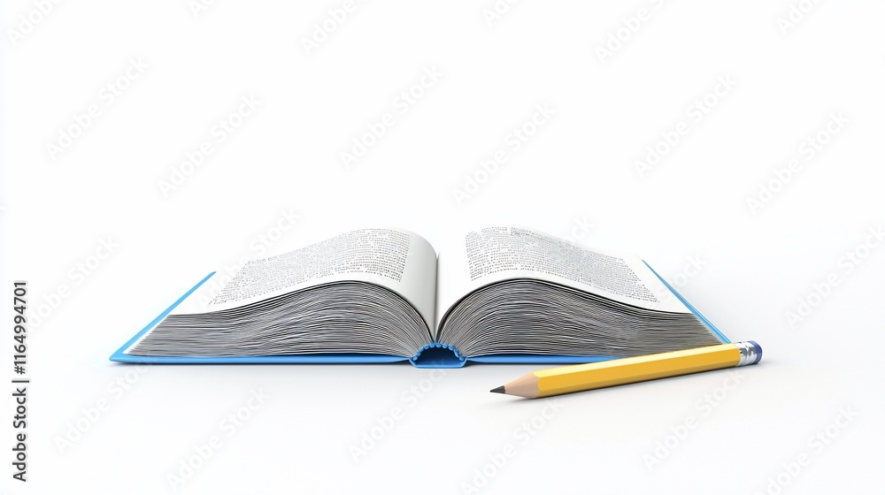 Open book with pencil on white background. Open book with pencil on white background.