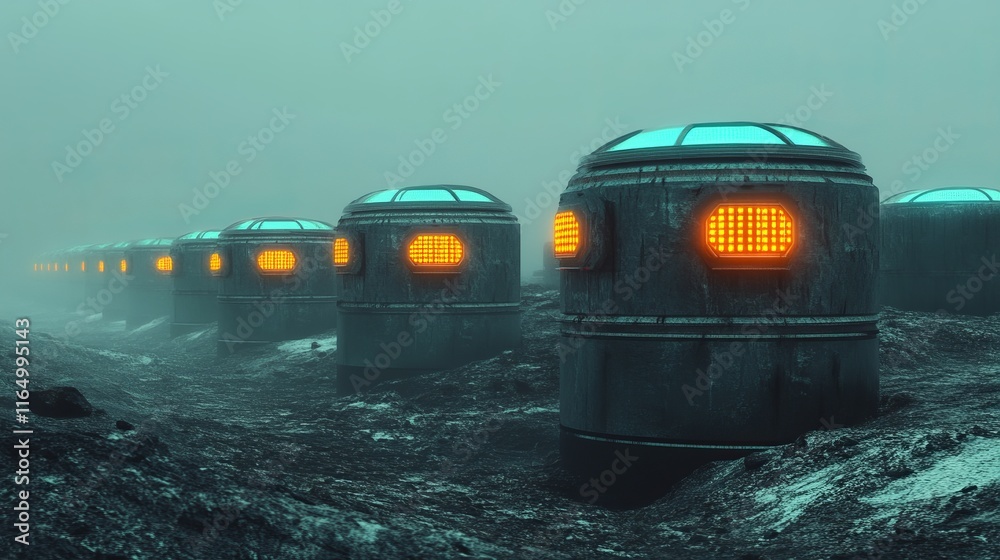Obraz premium Advanced cryogenic storage facility with glowing containment pods