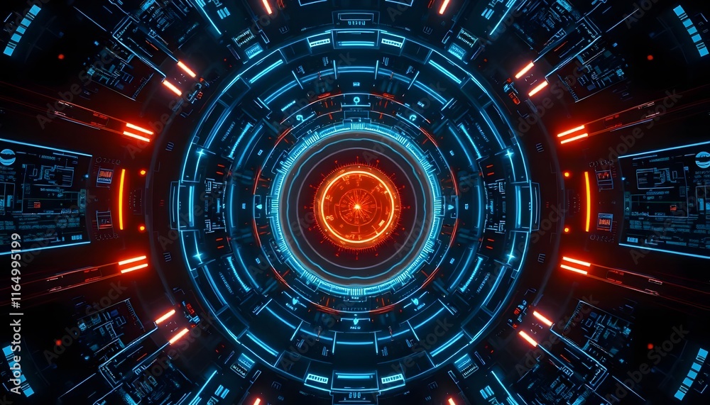 Cyberpunk Neon Core: Glowing Circular Techscape Cyberpunk Neon Core: Glowing Circular Techscape