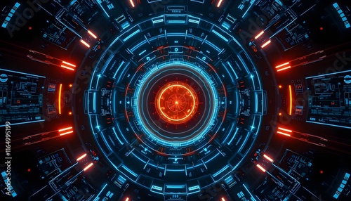 Wallpaper Mural Cyberpunk Neon Core: Glowing Circular Techscape Torontodigital.ca