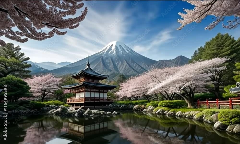 Footage illustration of japan landscape with Mt. Fuji as the background