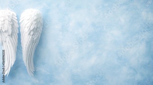 White Angel Wings on a Light Blue Background photo