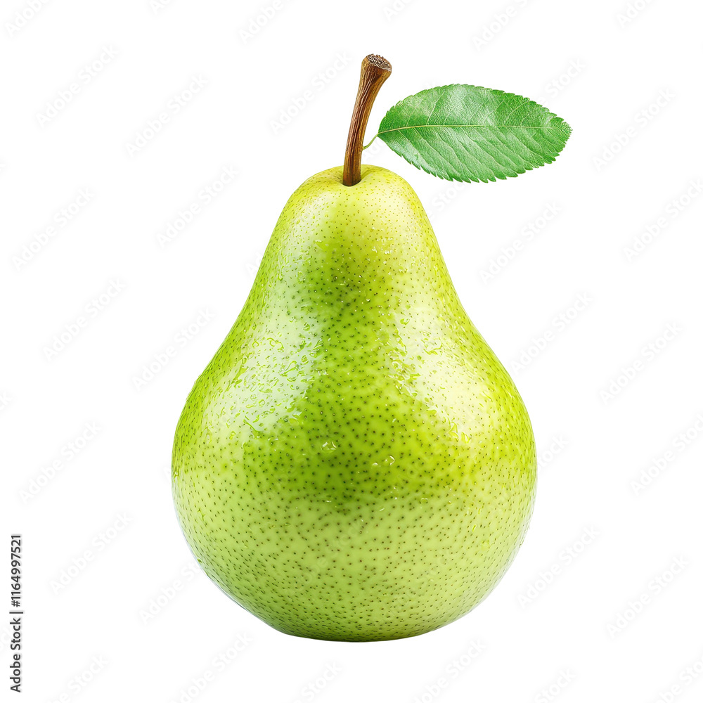 Fresh Green Pear with Leaf on White Background Fresh Green Pear with Leaf on White Background