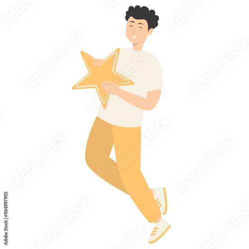 Illustration of People Giving Star Feedback. Flat Cartoon Vector Character