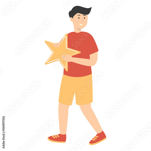 Illustration of People Giving Star Feedback. Flat Cartoon Vector Character