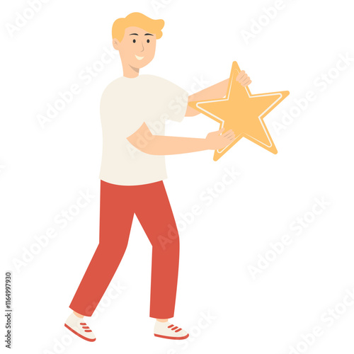 Illustration of People Giving Star Feedback. Flat Cartoon Vector Character