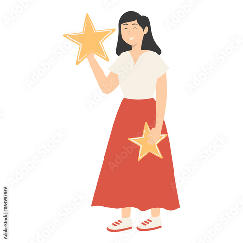 Illustration of People Giving Star Feedback. Flat Cartoon Vector Character