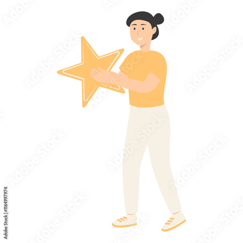 Illustration of People Giving Star Feedback. Flat Cartoon Vector Character