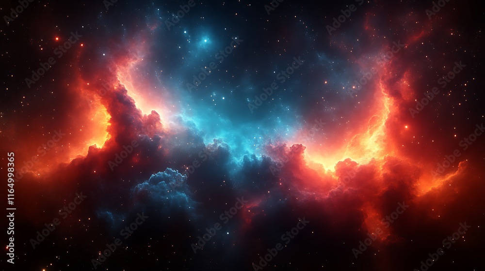 Fototapeta premium Cosmic Nebula Red And Blue Gaseous Cloudscape