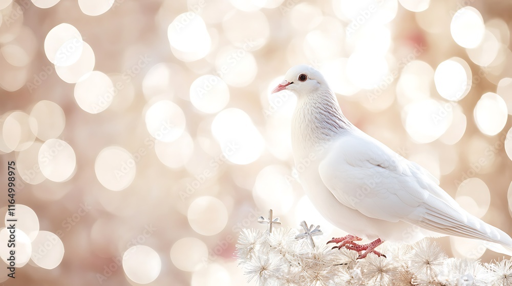 White Dove Perched Amidst Festive Lights White Dove Perched Amidst Festive Lights