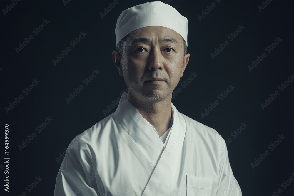 Japanese man in medical clothes , copy space Japanese man in medical clothes , copy space