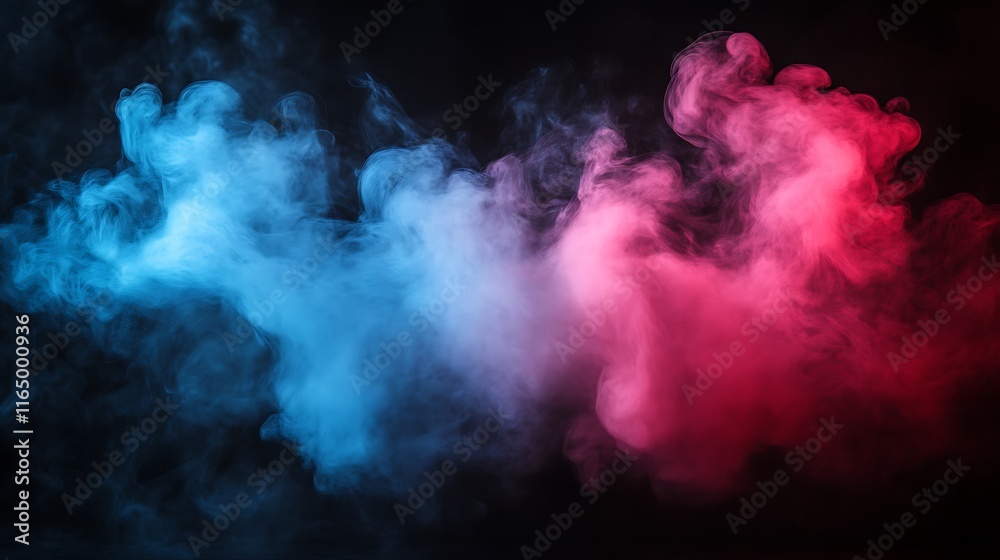Naklejka premium Abstract Blue and Red Smoke Clouds Against Black Background