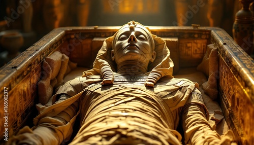 Ancient Egyptian Mummy in Golden Sarcophagus: A Glimpse into the Afterlife