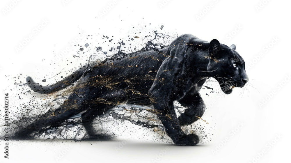 A dynamic black panther appears to be sprinting, with a splash of paint-like effects. A dynamic black panther appears to be sprinting, with a splash of paint-like effects.