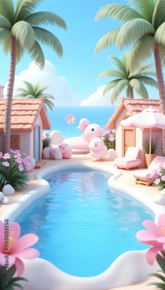 Obraz premium Pastel Paradise Poolside