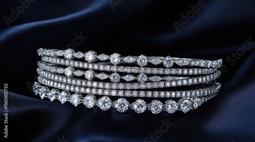 Elegant Diamond Bracelets Displayed on Luxurious Dark Fabric