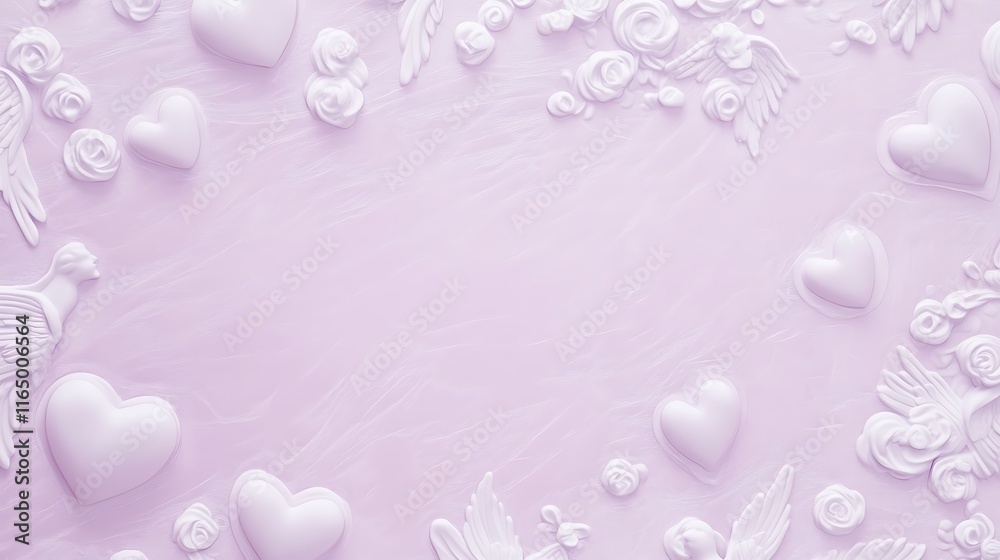 Lavender Background With White Hearts Roses And Wings Lavender Background With White Hearts Roses And Wings