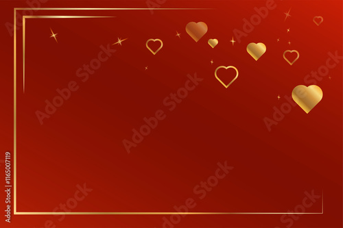 the red background with gold heart in valentines concept