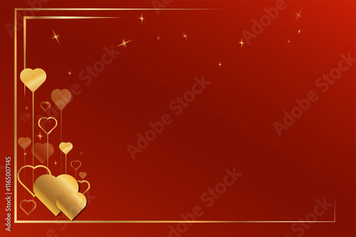 the red background with gold heart in valentines concept