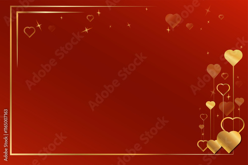 the red background with gold heart in valentines concept
