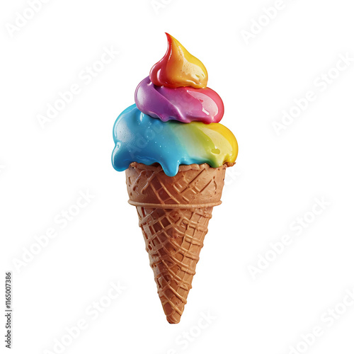 Colorful rainbow ice cream cones on transparent background PNG Generative AI