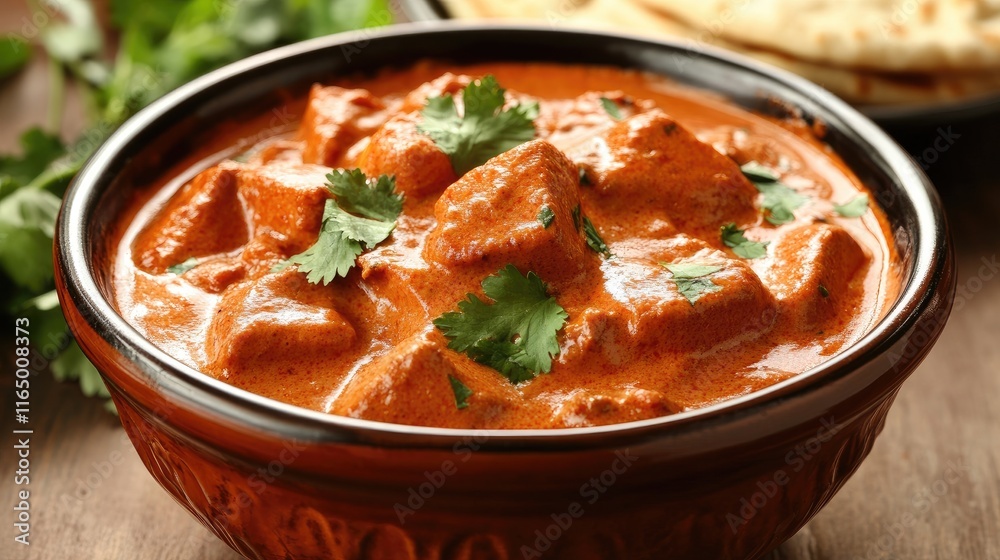 Creamy Chicken Curry with Fresh Herbs in a Rustic Bowl Creamy Chicken Curry with Fresh Herbs in a Rustic Bowl