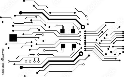 Circuit board black technology on white background. 