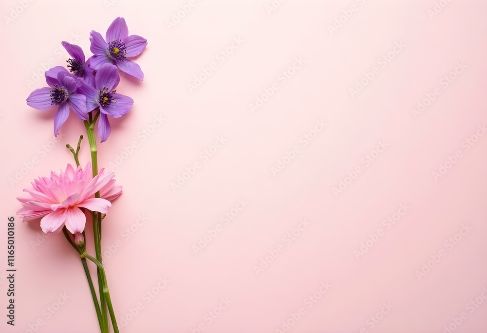 Creative layout made with pink and violet flowers on bright background. Flat lay. Spring minimal concept.
Creative layout made with pink and violet flowers on bright background. Flat lay. Spring minimal concept.