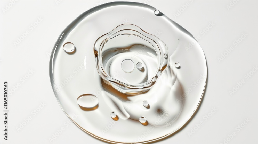 A clear liquid droplet with smaller bubbles, showcasing fluid dynamics and texture. A clear liquid droplet with smaller bubbles, showcasing fluid dynamics and texture.
