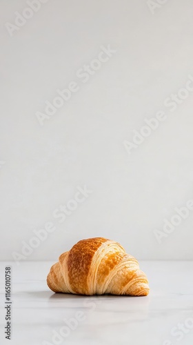 Golden Croissant on Marble Countertop - A Perfect Morning Treat photo