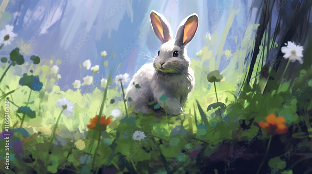 a rabbit grazing in the grass a rabbit grazing in the grass