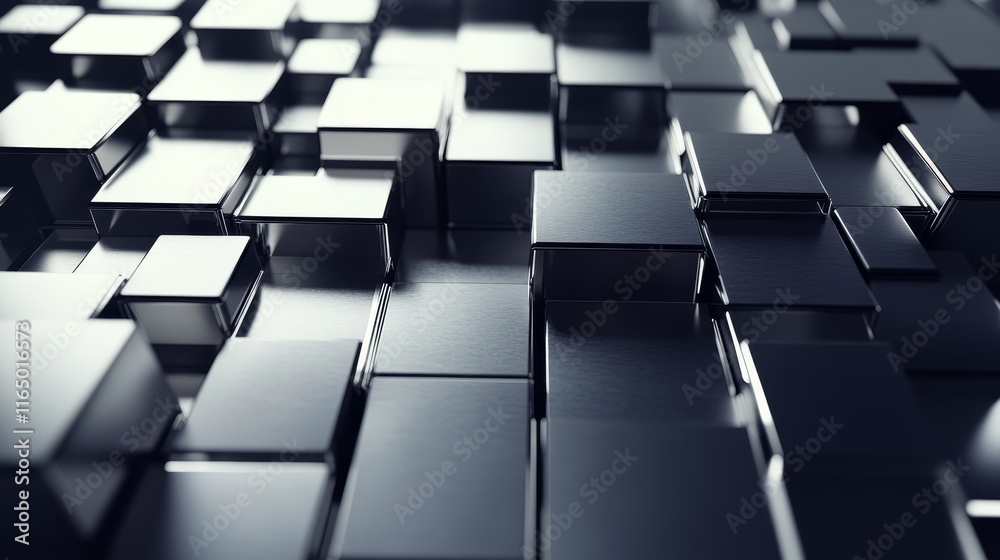 A close-up view of metallic cubes creating a textured, abstract surface. A close-up view of metallic cubes creating a textured, abstract surface.