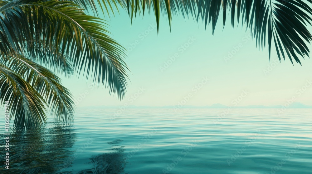 Tranquil Tropical Scene with Gentle Waves and Palm Leaves Tranquil Tropical Scene with Gentle Waves and Palm Leaves