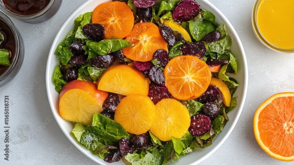 Fresh and Colorful Fruit Salad with Spinach and Citrus Dressing Fresh and Colorful Fruit Salad with Spinach and Citrus Dressing