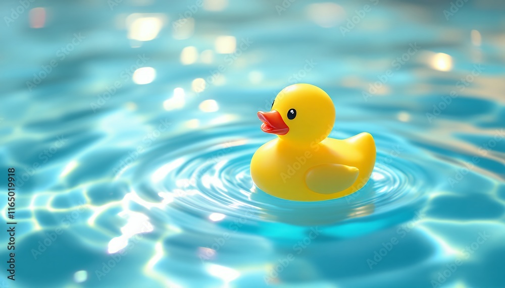 A Yellow Rubber Duck Floating Serene in a Blue Water