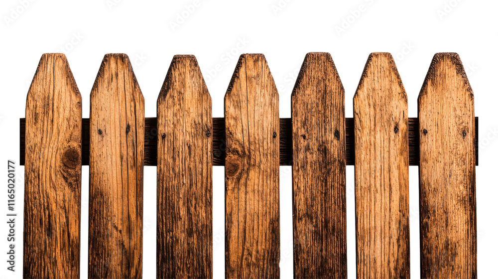 Fototapeta premium Wooden Picket Fence Close-up with Weathered Texture and Rustic Charm Perfect for Garden or Outdoor Landscape Photography
