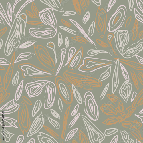 Neutral Colour Abstract Line Floral Seamless Pattern Design