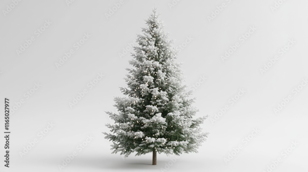 A Christmas tree with delicate snowflakes and twinkling lights, set against a neutral white background, perfect for holiday content. A Christmas tree with delicate snowflakes and twinkling lights, set against a neutral white background, perfect for holiday content.