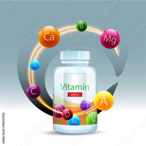 Realistic design vitamin complex package