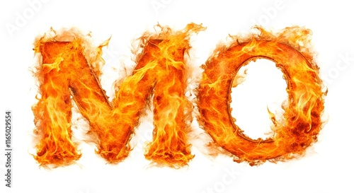 flaming mo fiery alphabet letters burning font typography isolated on white background photo