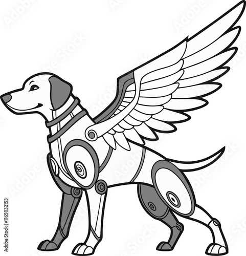 Cybernetic dog with wings, half robot