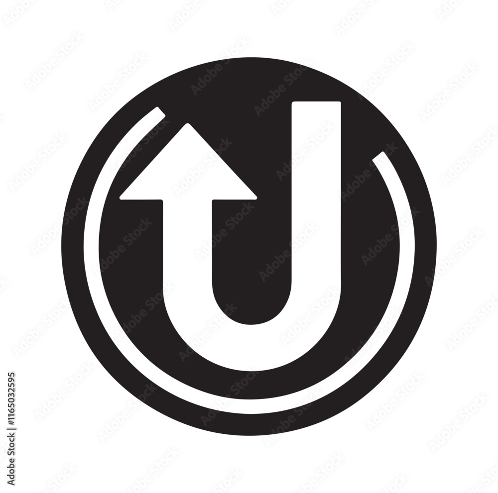 U turn road sign silhouette vector illustration