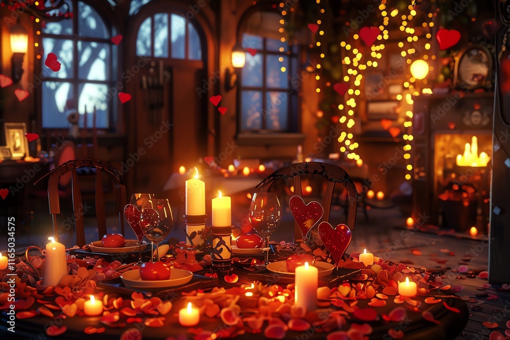Romantic Valentine's Day dinner for two in a cozy restaurant. Romantic Valentine's Day dinner for two in a cozy restaurant.