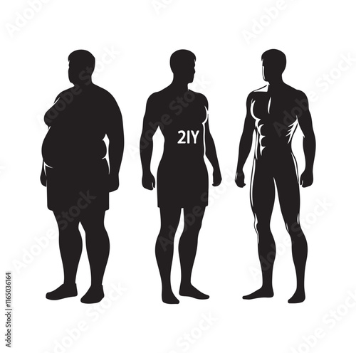 Overweight men silhouette vector illustration