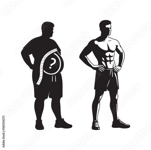 Overweight men silhouette vector illustration
